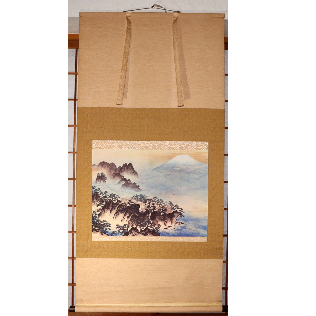 Vintage Japanese Kakejiku Hanging Scroll Yokoyama Taikan Mt Fuji Silk Print1