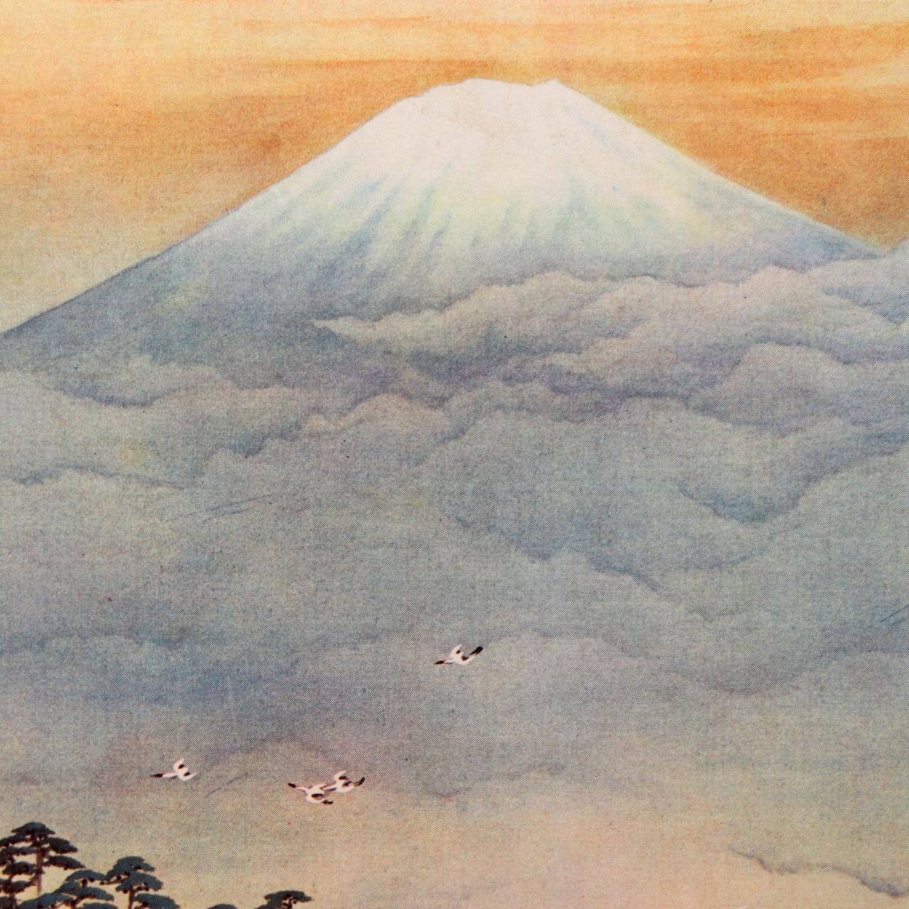 Vintage Japanese Kakejiku Hanging Scroll Yokoyama Taikan Mt Fuji Silk Print3