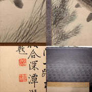 Japanese Kakejiku Scroll Carp Koi Fish Hand Painted Utsumi Kichido w / Box5