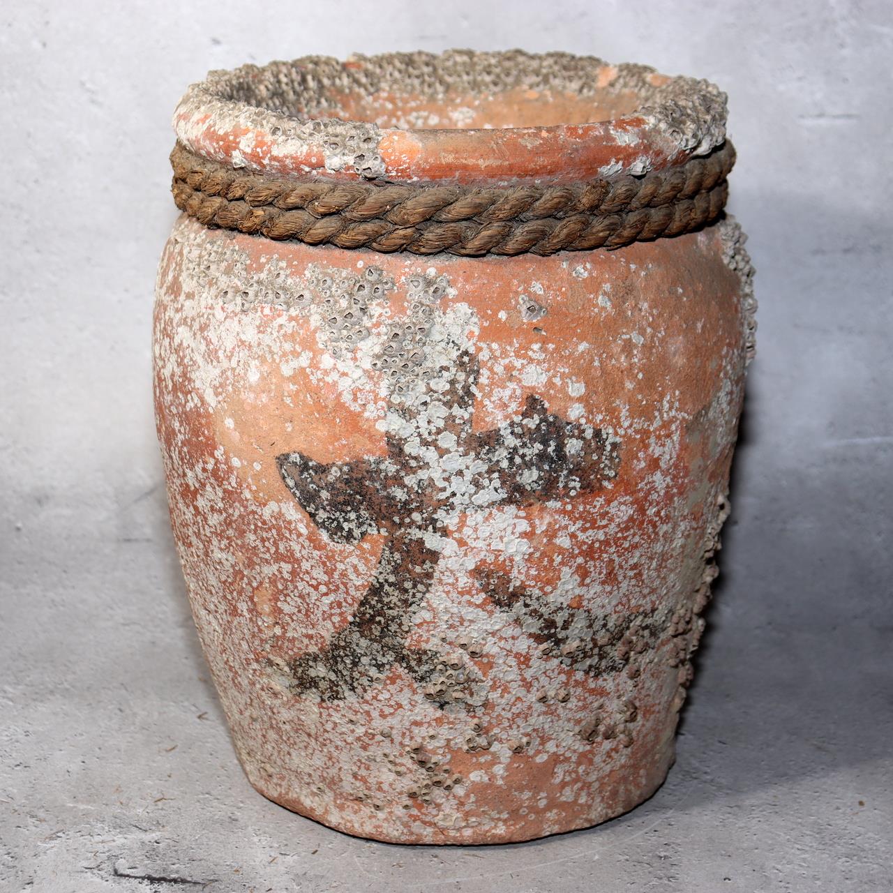 Japanese Antique Takotsubo Octopus Pot Barnacle Rope Kanji Wabi Sabi Vase PV2940