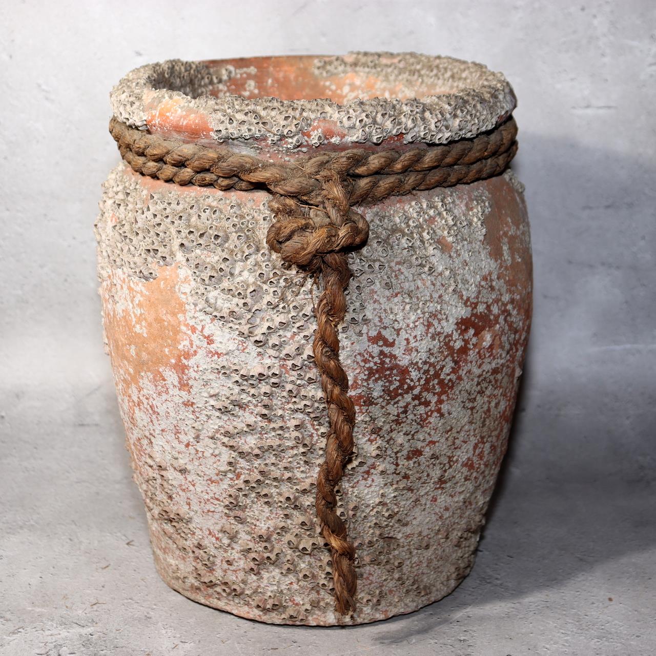 Japanese Antique Takotsubo Octopus Pot Barnacle Rope Kanji Wabi Sabi Vase PV2947