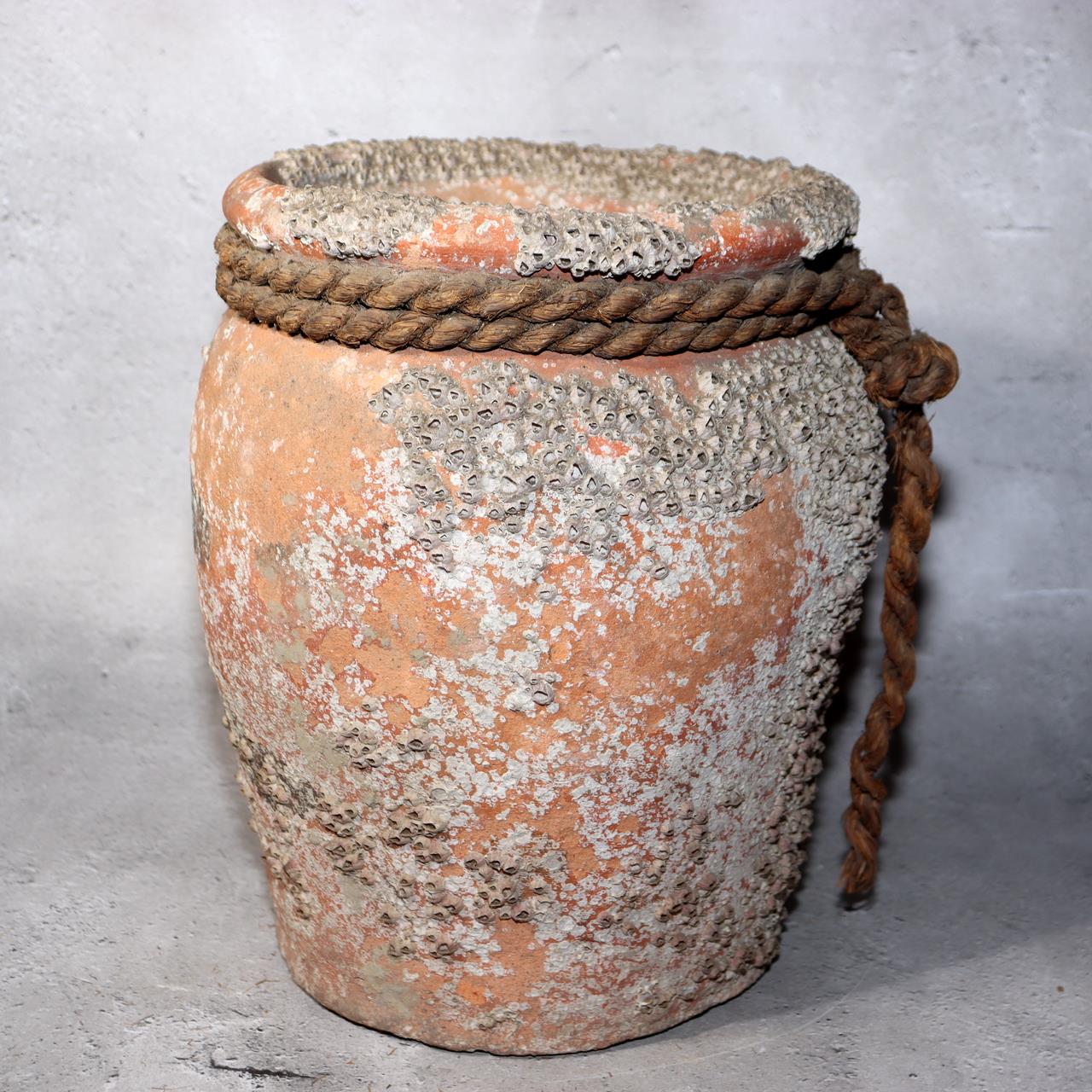Japanese Antique Takotsubo Octopus Pot Barnacle Rope Kanji Wabi Sabi Vase PV2941