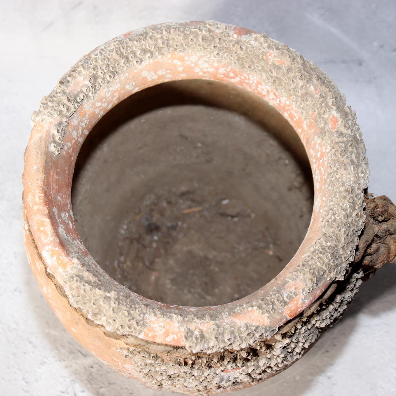 Japanese Antique Takotsubo Octopus Pot Barnacle Rope Kanji Wabi Sabi Vase PV2945