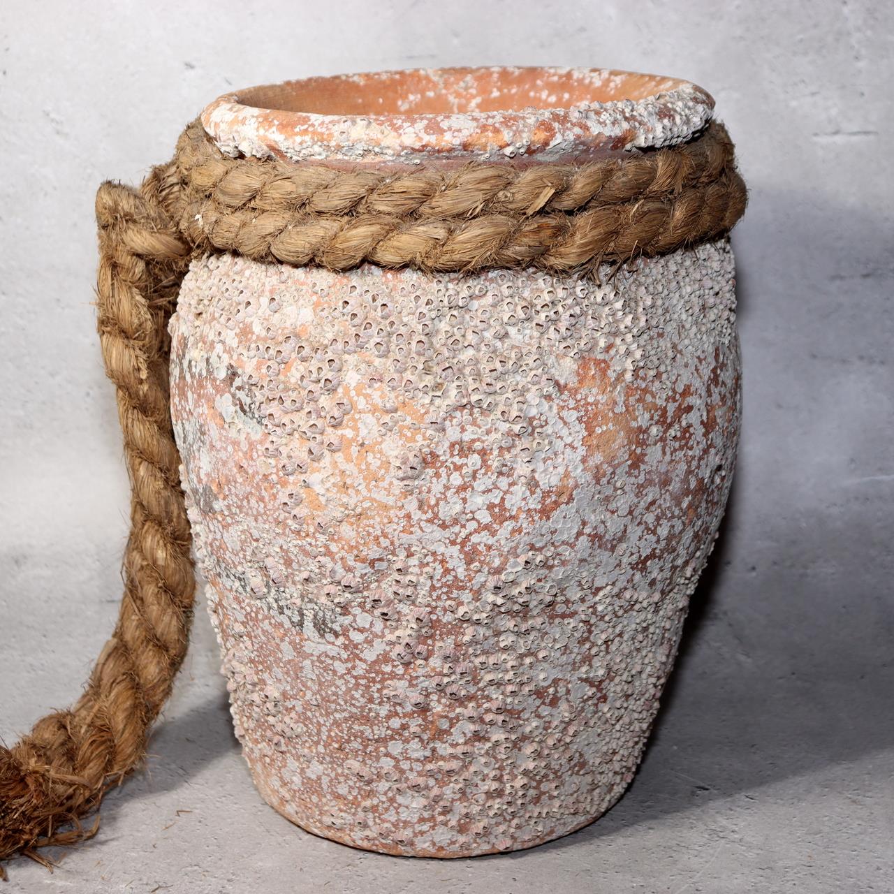 Japanese Antique Takotsubo Octopus Pot Barnacle Rope Wabi Sabi Fishing Jar PV2930