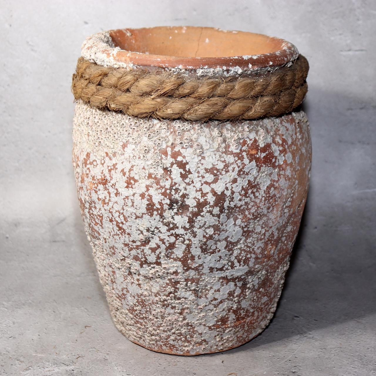 Japanese Antique Takotsubo Octopus Pot Barnacle Rope Wabi Sabi Fishing Jar PV2932