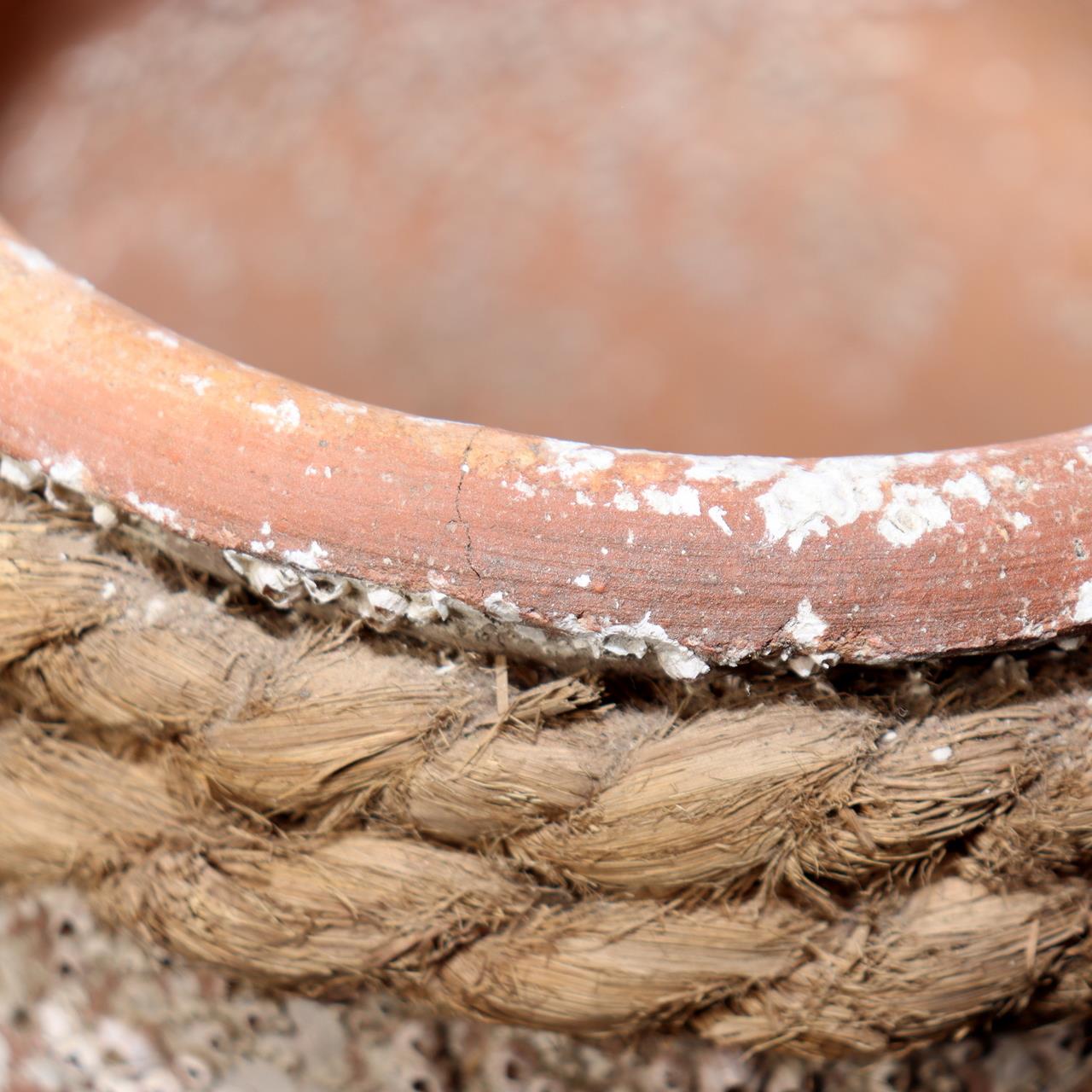 Japanese Antique Takotsubo Octopus Pot Barnacle Rope Wabi Sabi Fishing Jar PV2938