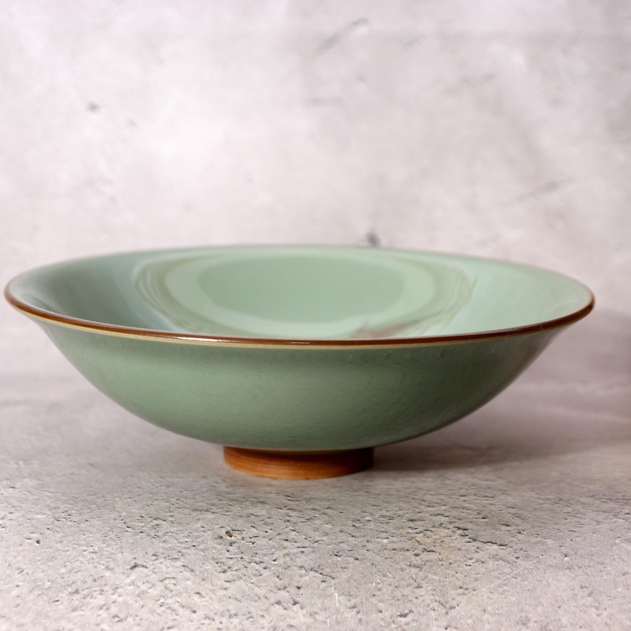 Japanese Celadon Tea Bowl Hira Chawan Fish Design Tezuka Gyokudo Kyoto Box13