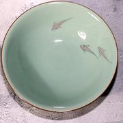 Japanese Celadon Tea Bowl Hira Chawan Fish Design Tezuka Gyokudo Kyoto Box12