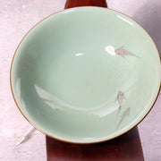 Japanese Celadon Tea Bowl Hira Chawan Fish Design Tezuka Gyokudo Kyoto Box8