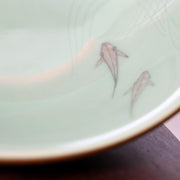 Japanese Celadon Tea Bowl Hira Chawan Fish Design Tezuka Gyokudo Kyoto Box4