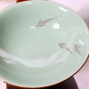 Japanese Celadon Tea Bowl Hira Chawan Fish Design Tezuka Gyokudo Kyoto Box11