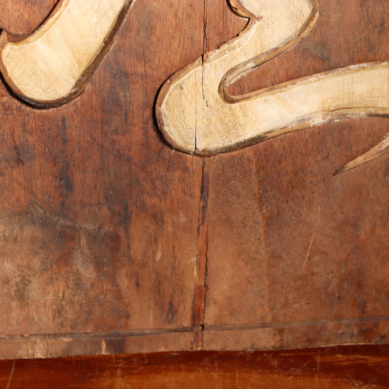 Antique Japanese Wood Sign Kanban Ryotei Restaurant Geisha Oiran Carved Art14