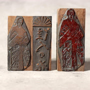 Japanese Vintage Printing Block Stamp Samurai Kabuki Ad Letterpress Set 2pcs0