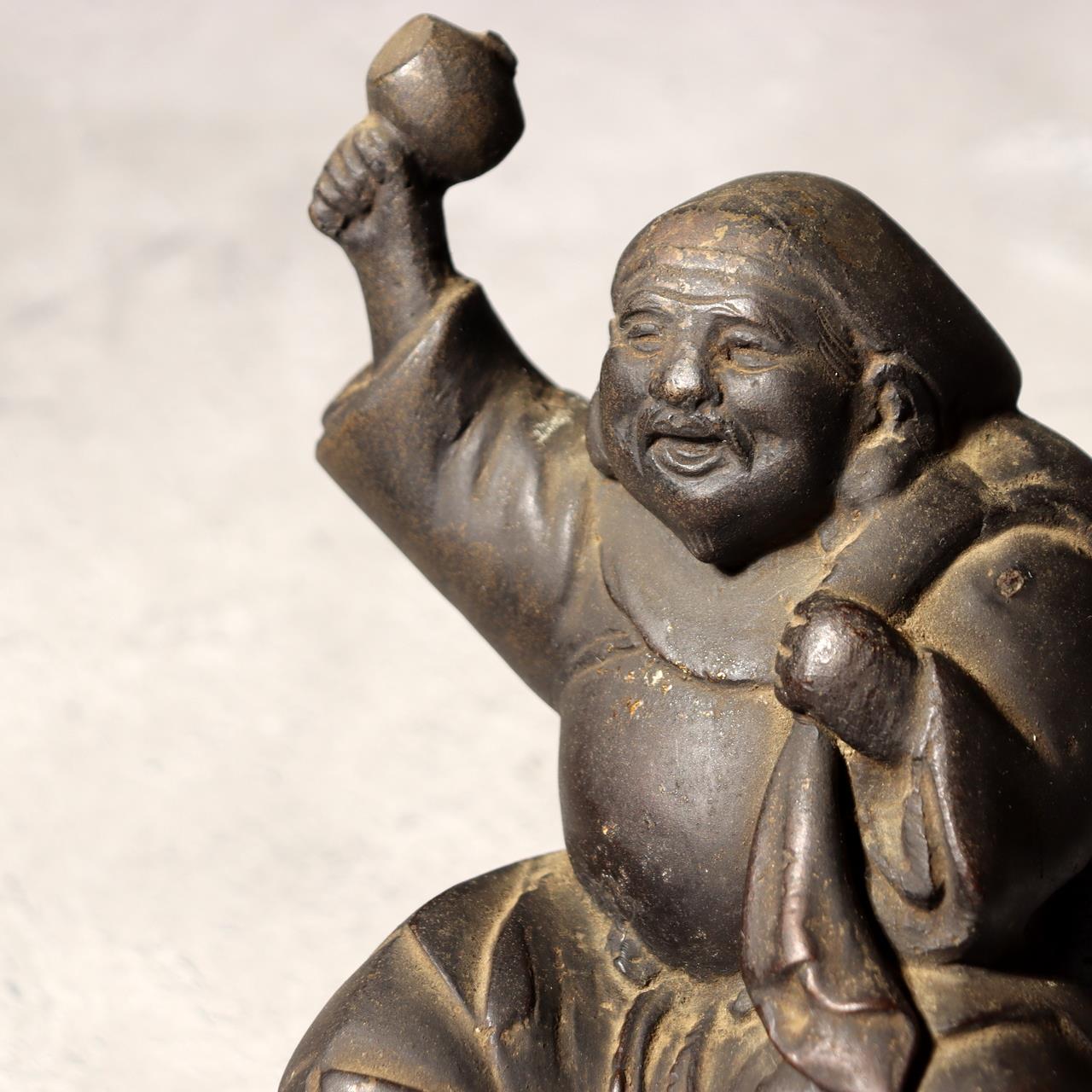 Japanese Bronze Statue Daikokuten God of Wealth Lucky Heavy 2.1kg Vintage BOS9892