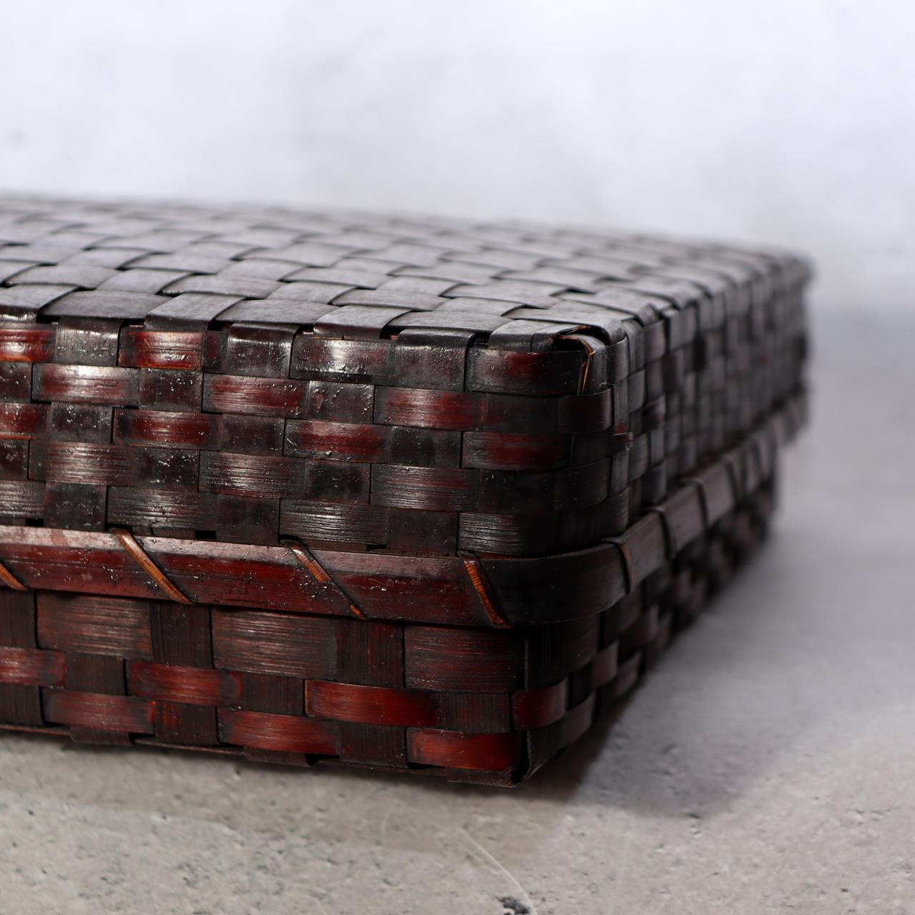 Japanese Vintage Bamboo Woven Basket Storage Box Mingei Folk Art BVO7014