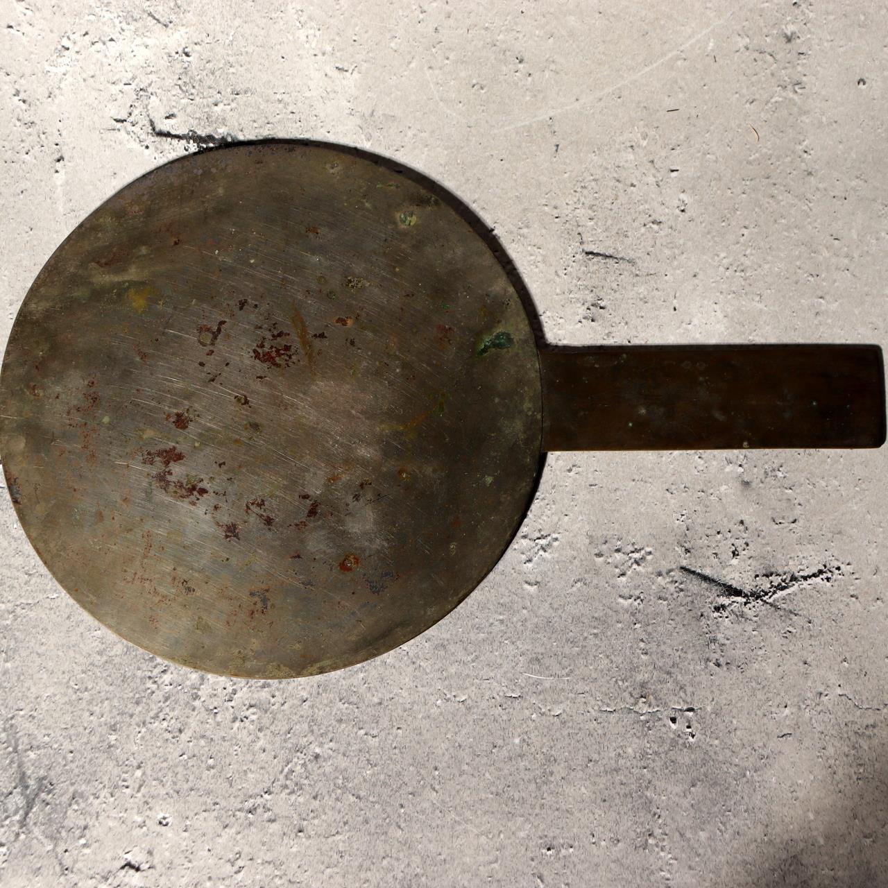 Japanese Antique Bronze Mirror Pine Hawk Bird Signed Fujiwara Mitsunaga Box2