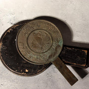 Japanese Antique Bronze Mirror Pine Hawk Bird Signed Fujiwara Mitsunaga Box0