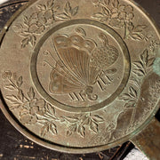 Japanese Antique Bronze Mirror Pine Hawk Bird Signed Fujiwara Mitsunaga Box10