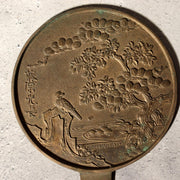 Japanese Antique Bronze Mirror Pine Hawk Bird Signed Fujiwara Mitsunaga Box6