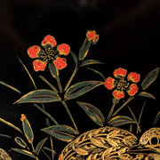 Japanese Lacquerware Tray Chinkin Carved Gold Quail Bird Family Signed Box WO50511