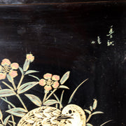 Japanese Lacquerware Tray Chinkin Carved Gold Quail Bird Family Signed Box WO50510