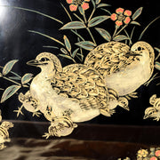 Japanese Lacquerware Tray Chinkin Carved Gold Quail Bird Family Signed Box WO5054
