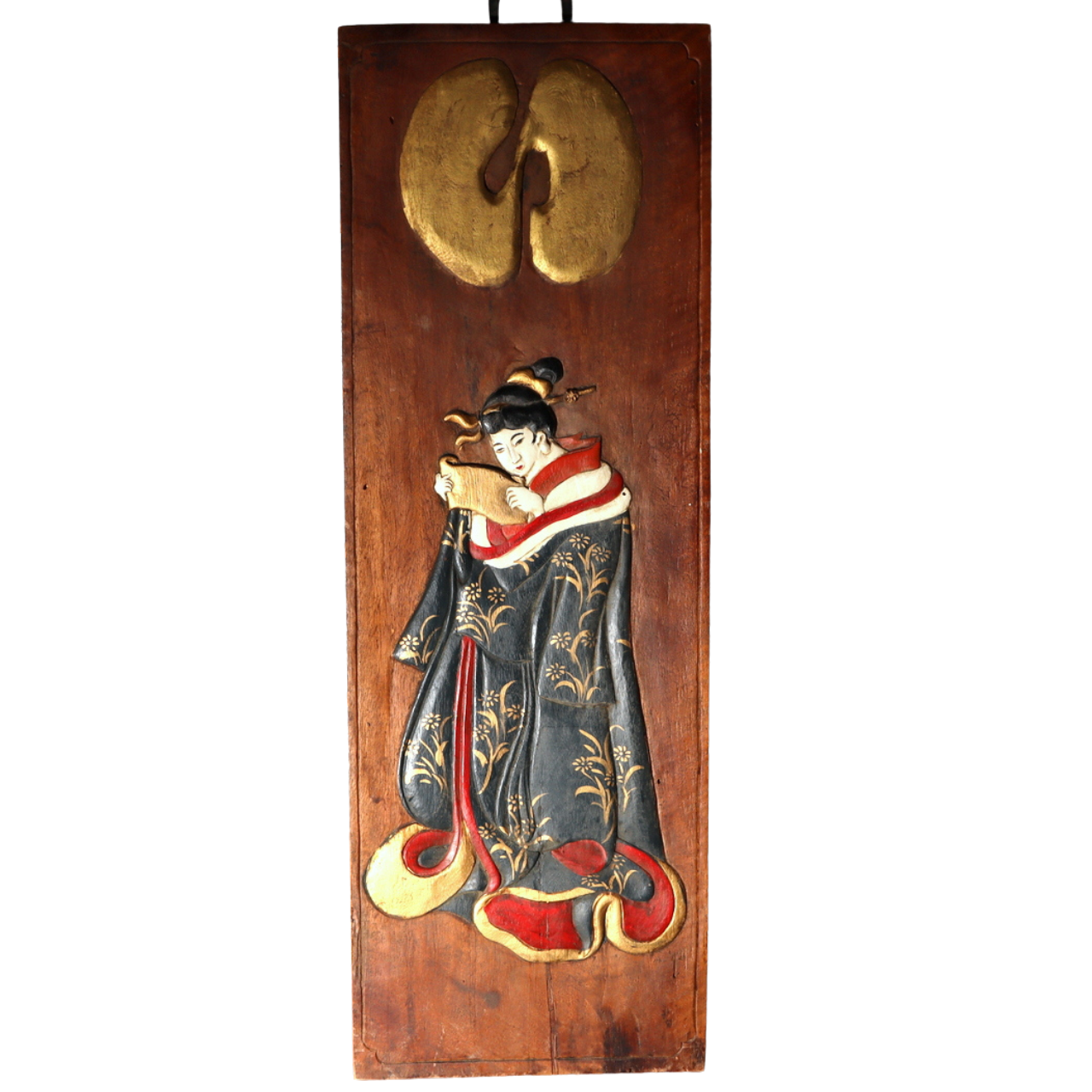 Antique Japanese Wood Sign Kanban Ryotei Restaurant Geisha Oiran Carved Art17