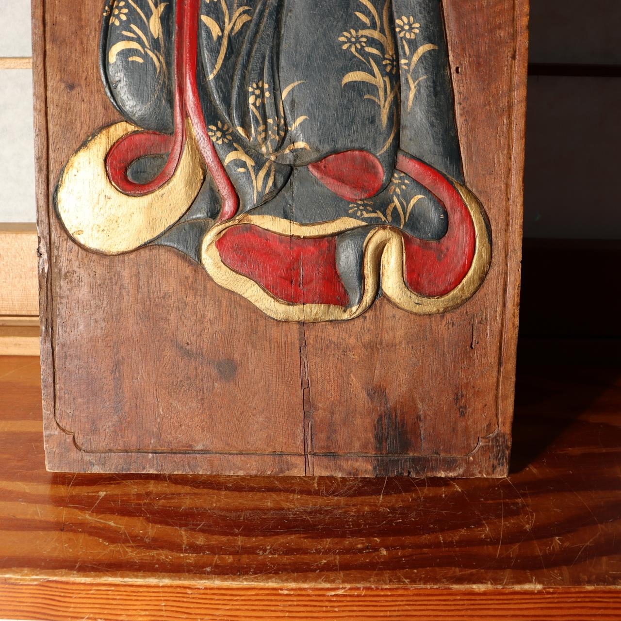 Antique Japanese Wood Sign Kanban Ryotei Restaurant Geisha Oiran Carved Art19