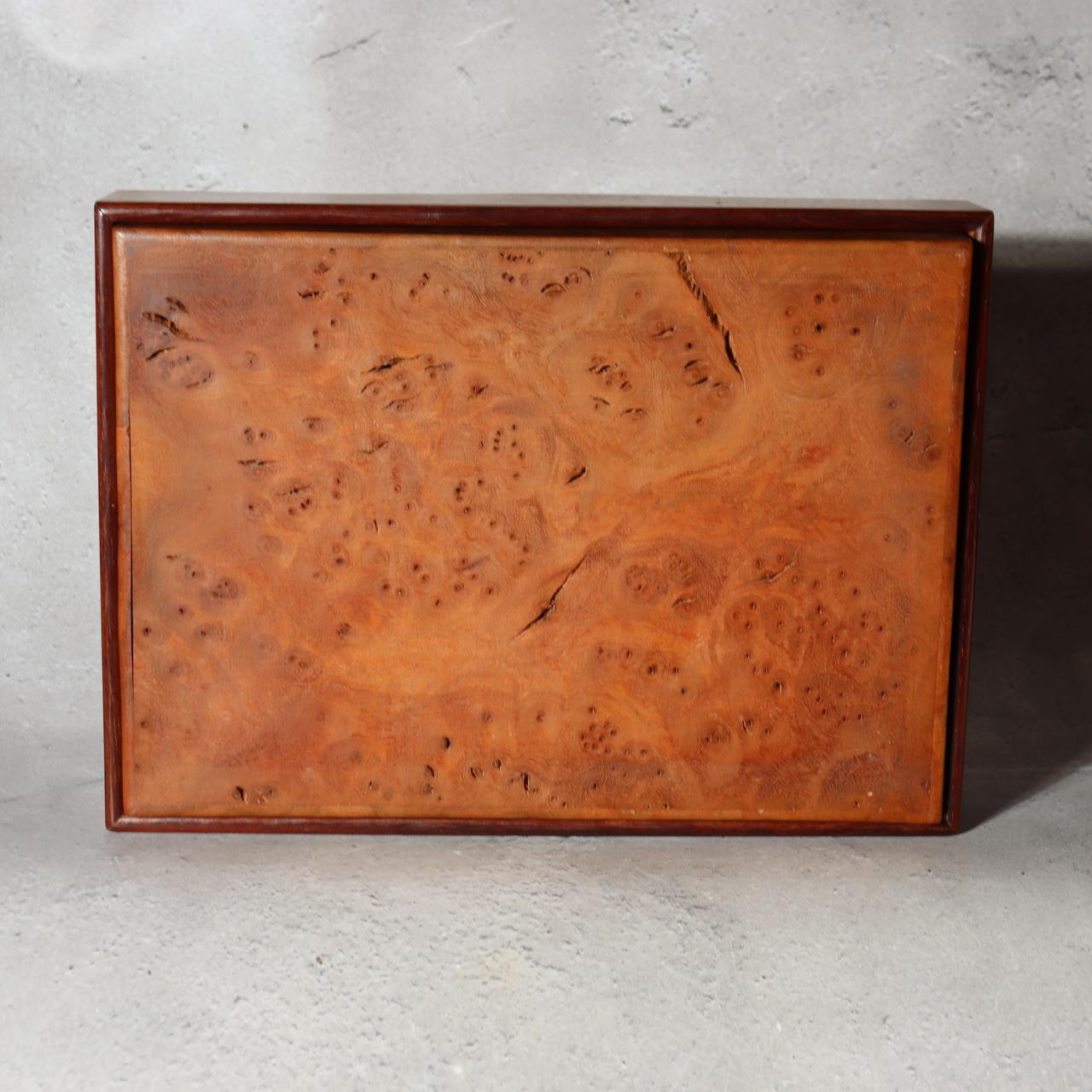 Japanese Wooden Box Burl Wood Tamamoku Intense Grain Document Stationery Box13