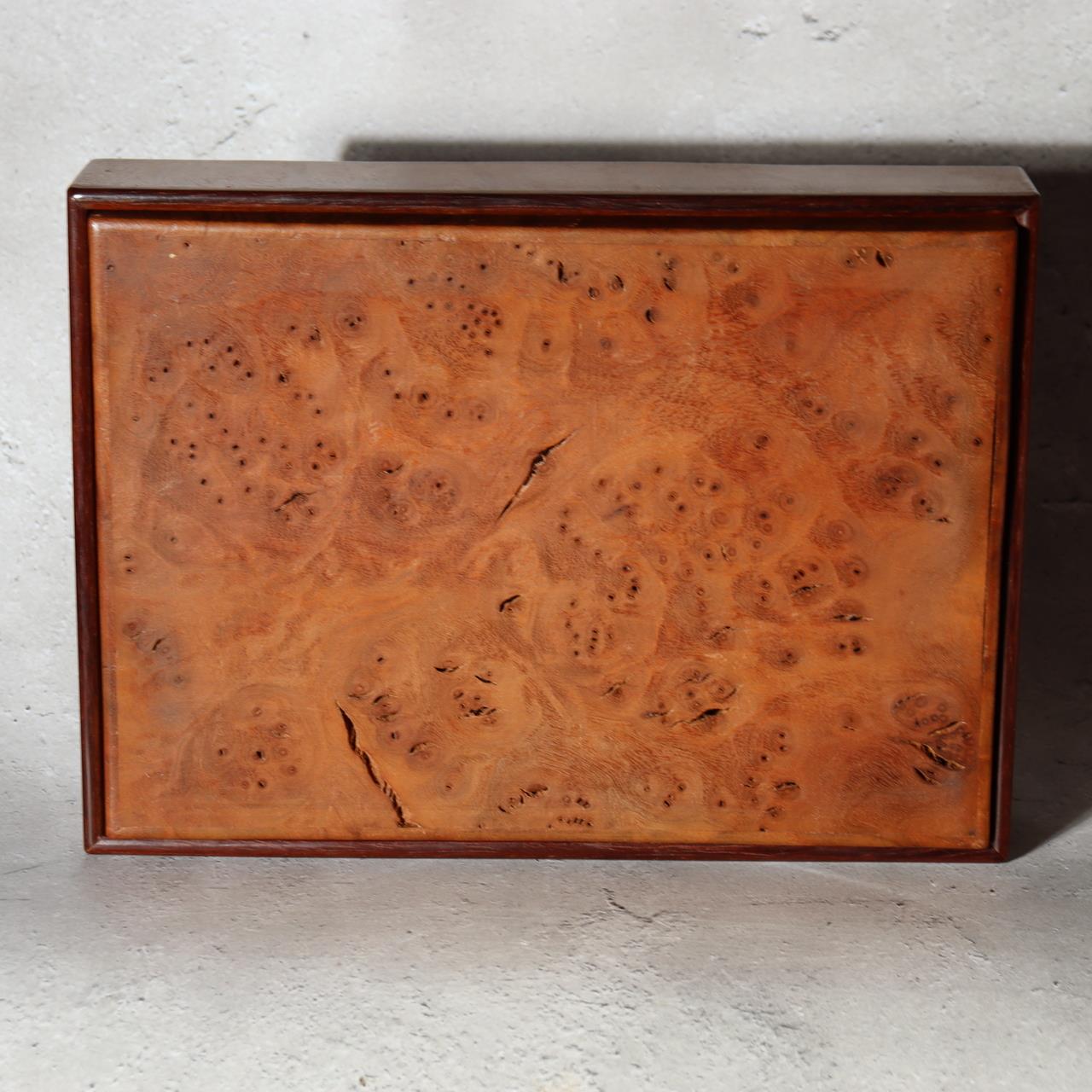 Japanese Wooden Box Burl Wood Tamamoku Intense Grain Document Stationery Box1