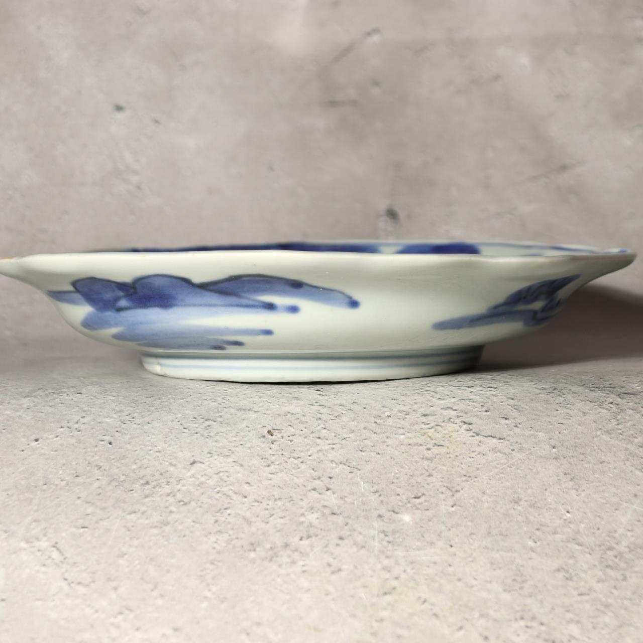 Antique Shida Imari Plate Blue White Kasedori Festival Rabbit Moon Folk Art Rare2