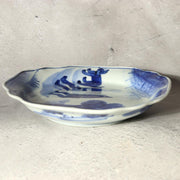 Antique Shida Imari Plate Blue White Kasedori Festival Rabbit Moon Folk Art Rare5