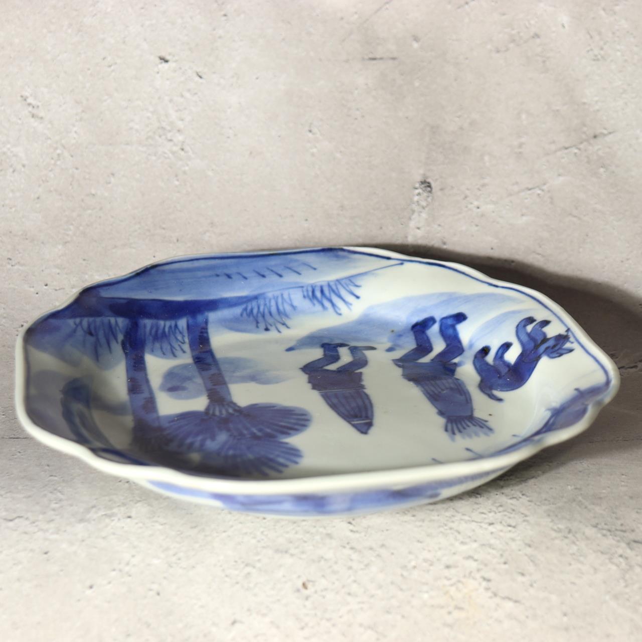 Antique Shida Imari Plate Blue White Kasedori Festival Rabbit Moon Folk Art Rare4