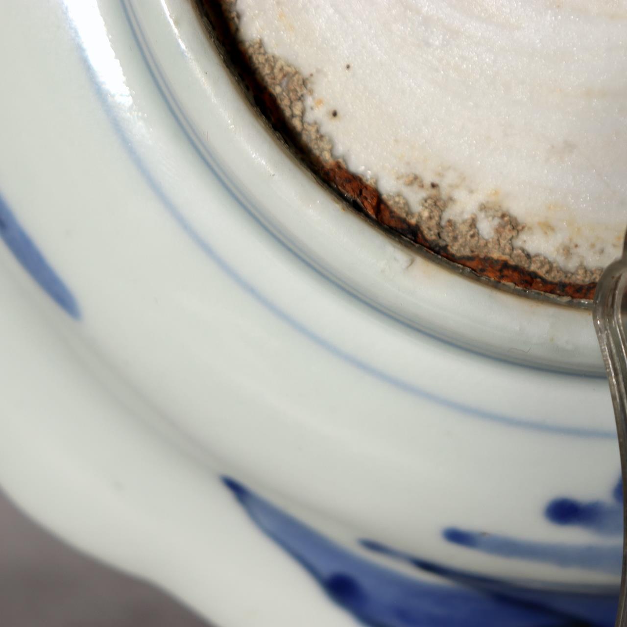 Antique Shida Imari Plate Blue White Kasedori Festival Rabbit Moon Folk Art Rare11