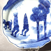 Antique Shida Imari Plate Blue White Kasedori Festival Rabbit Moon Folk Art Rare8