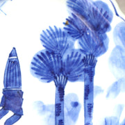 Antique Shida Imari Plate Blue White Kasedori Festival Rabbit Moon Folk Art Rare9