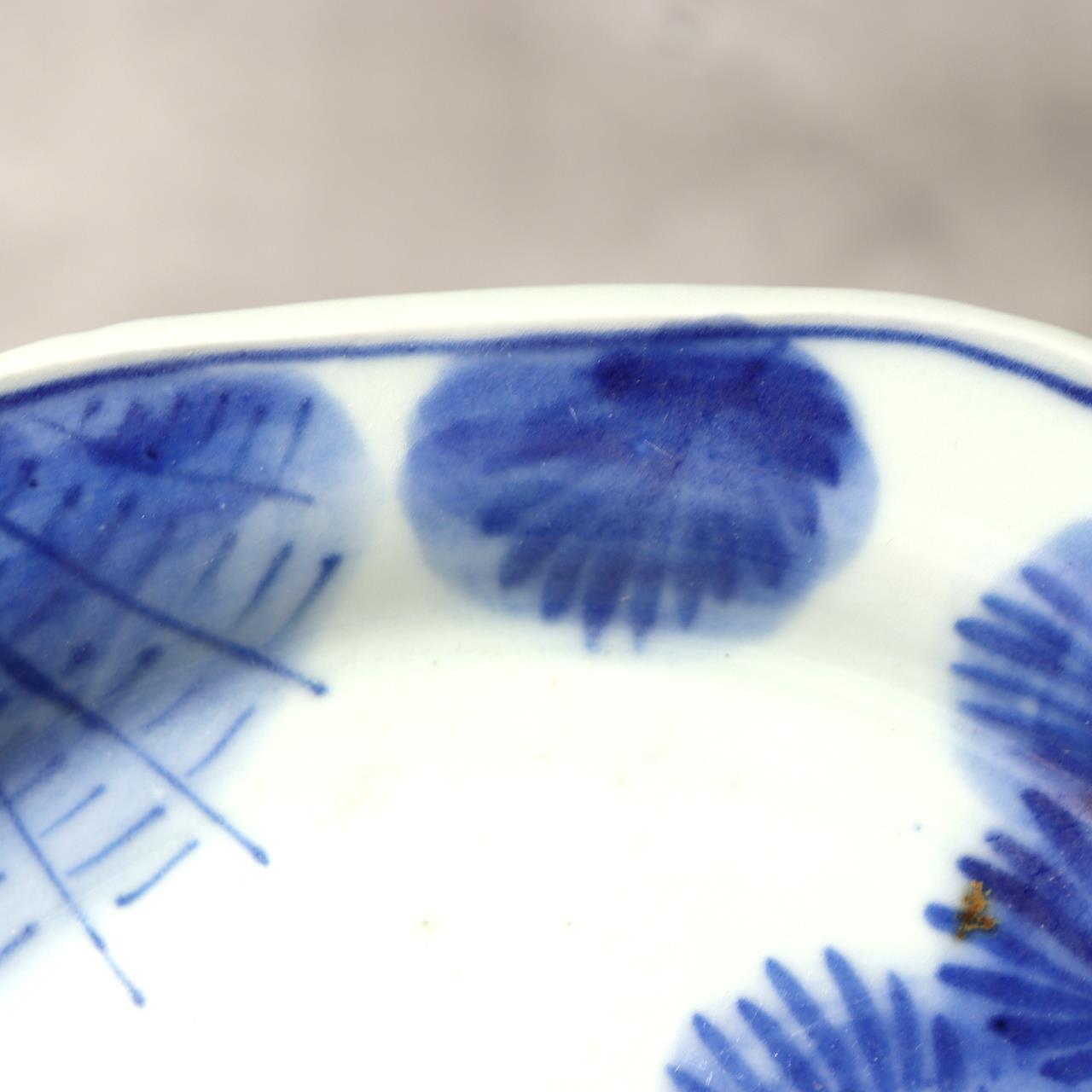 Antique Shida Imari Plate Blue White Kasedori Festival Rabbit Moon Folk Art Rare14