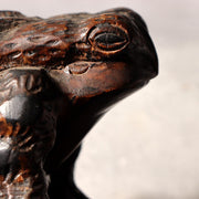 Japanese Vintage Wood Carving Toad Frog Statue Okimono Glass Eyes Wealth WO51614