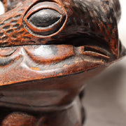 Japanese Vintage Wood Carving Toad Frog Statue Okimono Glass Eyes Wealth WO51613