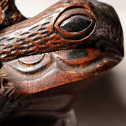 Japanese Vintage Wood Carving Toad Frog Statue Okimono Glass Eyes Wealth WO51611