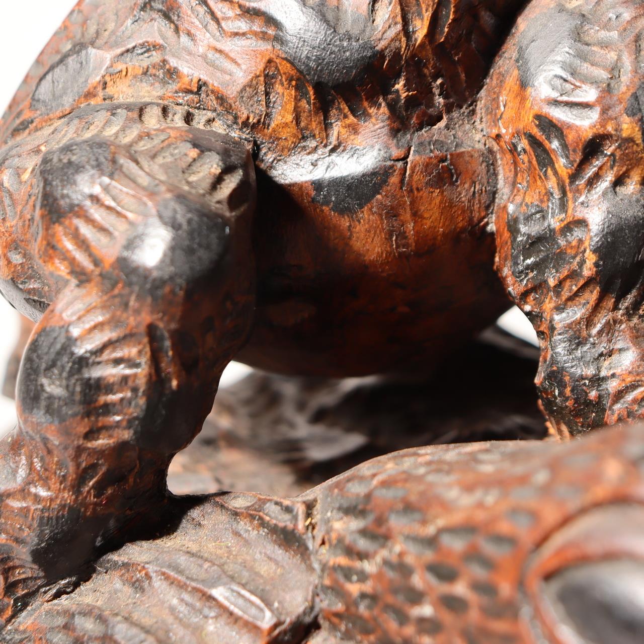 Japanese Vintage Wood Carving Toad Frog Statue Okimono Glass Eyes Wealth WO51610