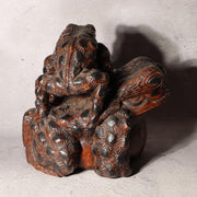 Japanese Vintage Wood Carving Toad Frog Statue Okimono Glass Eyes Wealth WO5169
