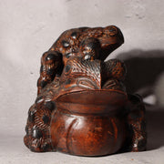 Japanese Vintage Wood Carving Toad Frog Statue Okimono Glass Eyes Wealth WO5165