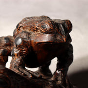 Japanese Vintage Wood Carving Toad Frog Statue Okimono Glass Eyes Wealth WO5166
