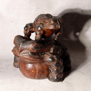Japanese Vintage Wood Carving Toad Frog Statue Okimono Glass Eyes Wealth WO5160