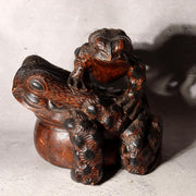 Japanese Vintage Wood Carving Toad Frog Statue Okimono Glass Eyes Wealth WO5161
