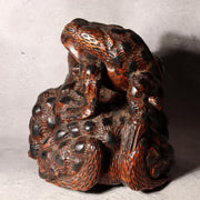 Japanese Vintage Wood Carving Toad Frog Statue Okimono Glass Eyes Wealth WO5162