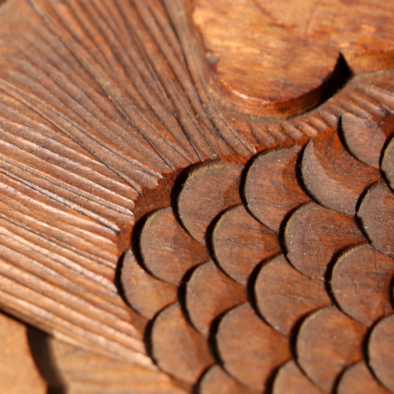 Japanese Antique Wood Carving Mold Kashigata Tai Fish Sea Bream Large Decor WO5119