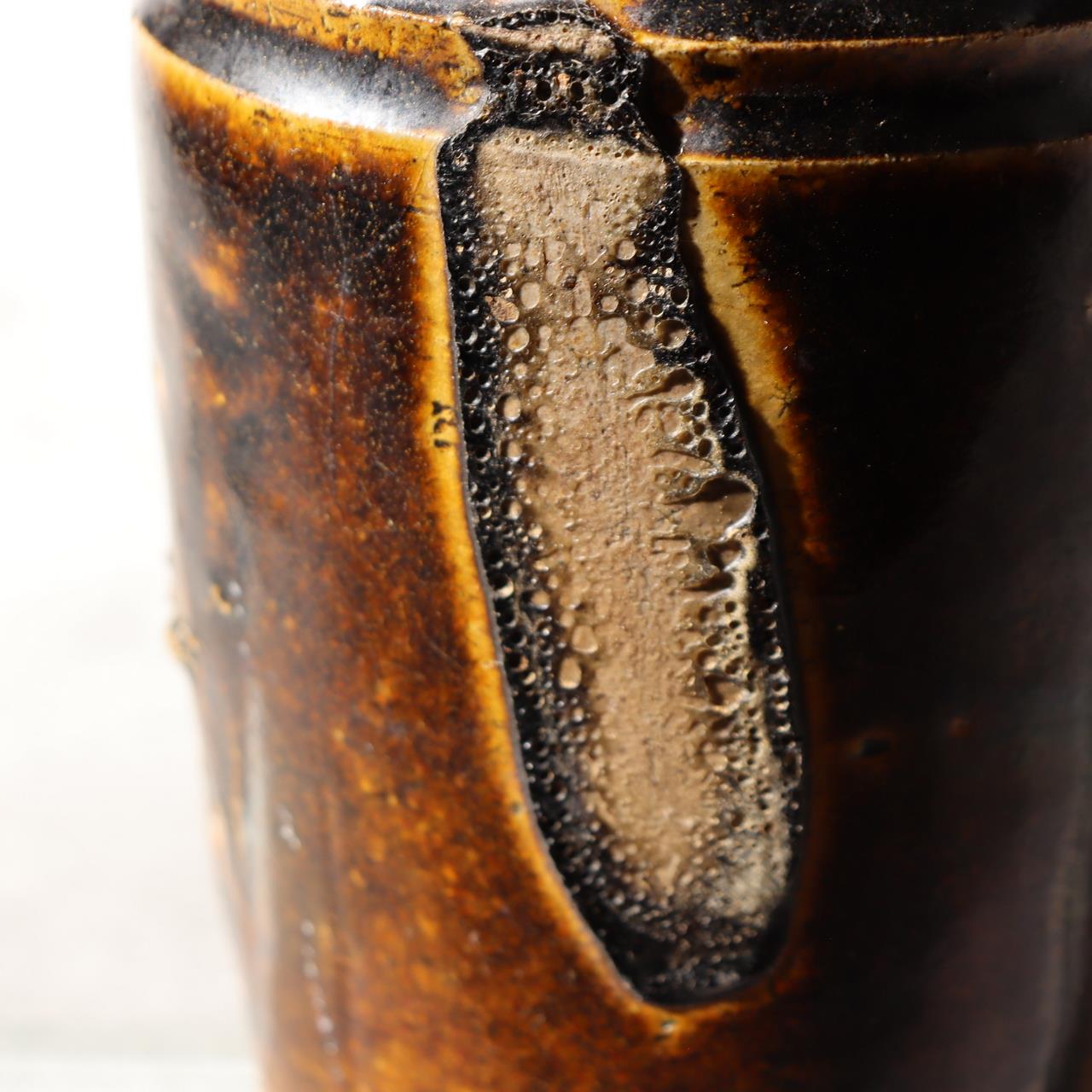 Japanese Antique Sake Bottle Tokkuri Iron Glaze Shinshu Mingei Edo Era Vase12