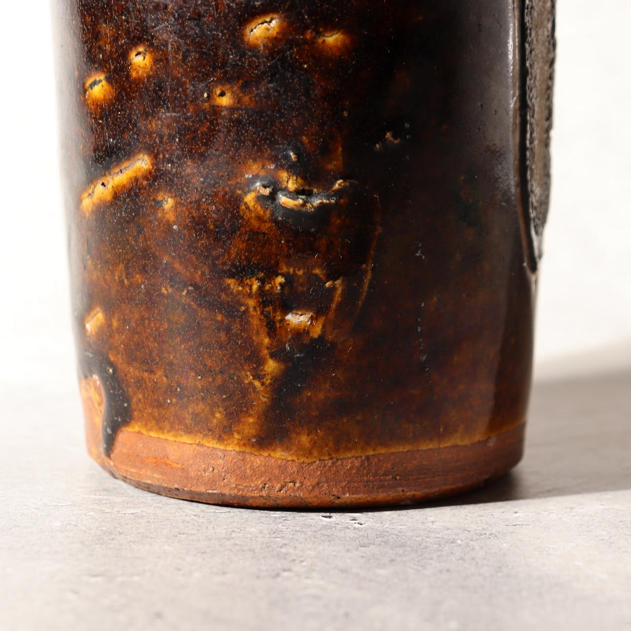 Japanese Antique Sake Bottle Tokkuri Iron Glaze Shinshu Mingei Edo Era Vase14